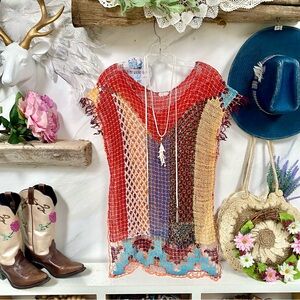 Stunning Artisan knit boho blouse w Gypsy enchanting resort vacay beach vibe